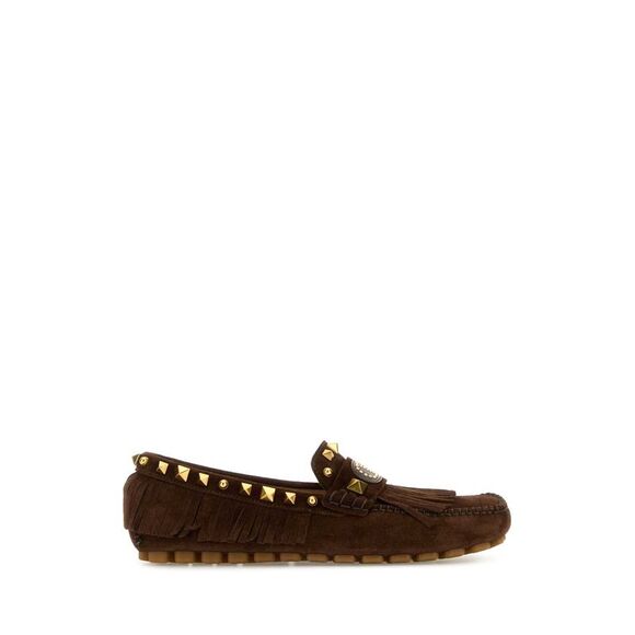 Valentino Garavani Women Brown Split-Leather Plaster Caster Loafers